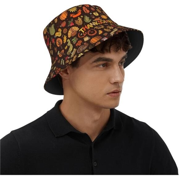 Thanksgiving Pattern Halloween Pumpkins Bucket Hats Packable Summer Outdoor Cap - Picture 7 of 8